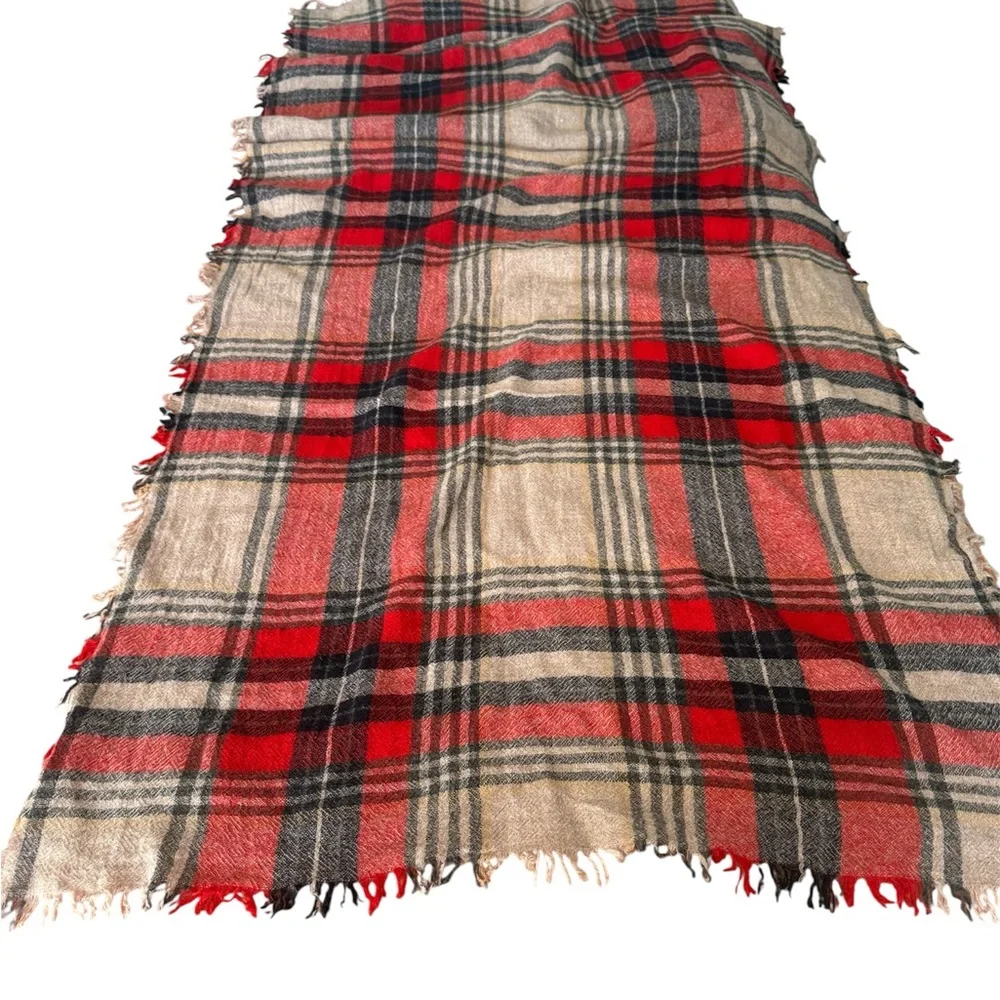 Madewell 100% Wool Scarf Red Blue and Tan